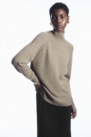 Beige Cos Pure Cashmere Turtleneck Sweater | RVFIA1340