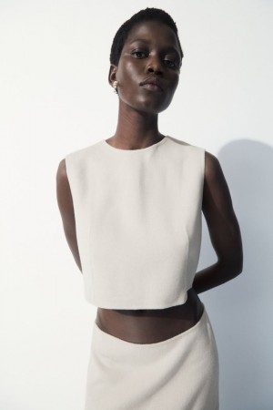 Beige Cos The Leather-tasseled Wool Top | PGFDC5602