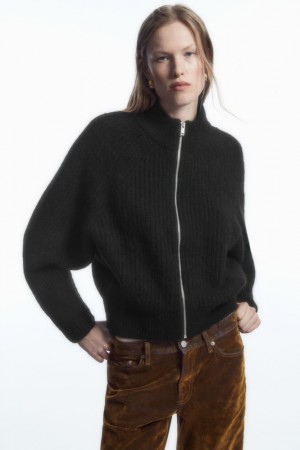 Black Cos Alpaca-blend Zip-up Cardigan | ZETHW1960