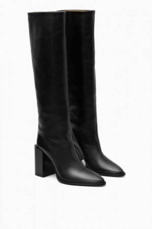 Black Cos Knee-high Pointed Leather Boots | TEDWK3749