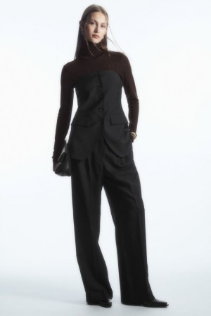 Black Cos Pleated Wide-leg Wool Pants | LFNRP7048