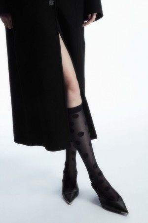 Black Cos Polka-dot Semi-sheer Knee-high Socks | OZYFL1387