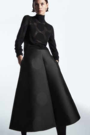 Black Cos Polka-dot Taffeta Midi Skirt | WIKCS6530