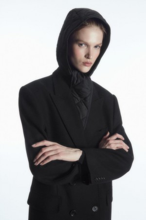 Black Cos Quilted Tie-front Hood | HQRBI5139