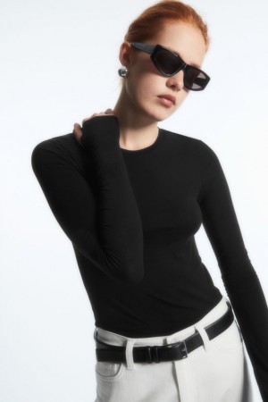 Black Cos Slim-fit Long-sleeve Top | HZFDU0643