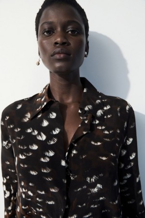 Black Cos The Feather-print Silk Shirt | FOWHM4891