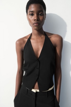 Black Cos The Halterneck Silk-blend Vest | BAWIU1293