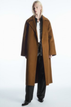 Brown Cos Belted Double-faced Wool Coat | DQXYI4928