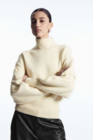 Cream Cos Funnel-neck Waisted Wool Sweater | DHFRK3189