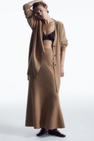 Dark Beige Cos Flared Merino Wool Maxi Skirt | LDZSF5960