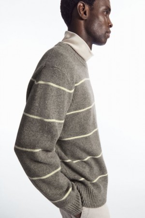 Dark Beige Cos Striped Wool And Yak-blend Sweater | CZQOS7234