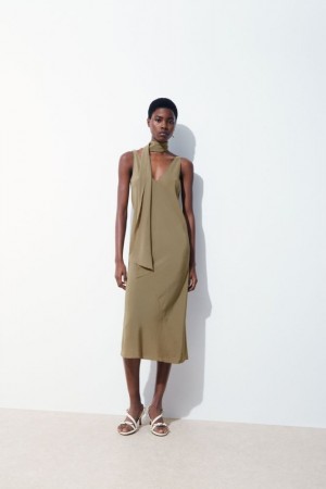 Dark Beige Cos The Silk Scarf Dress | NEYTZ5139