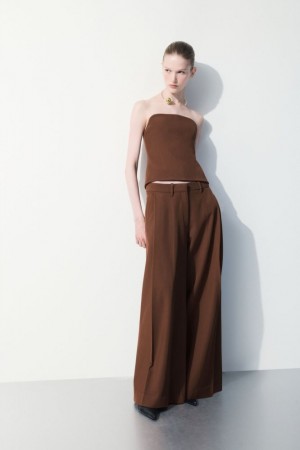 Dark Brown Cos The Wide-leg Wool Trousers | QFXZR1864