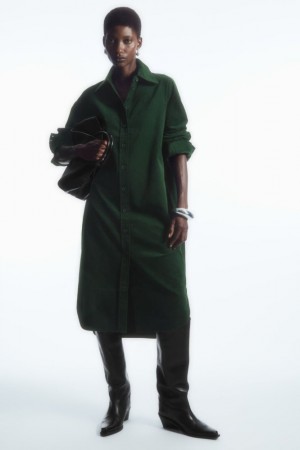 Dark Green Cos Corduroy Midi Shirt Dress | AXVWM0948