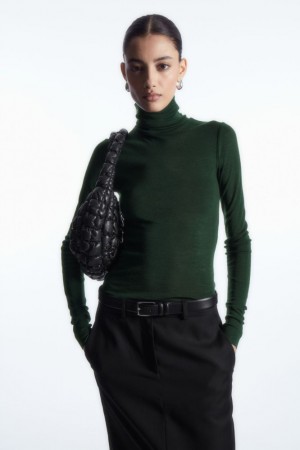 Dark Green Cos Merino Wool Turtleneck Top | SDWGO6498