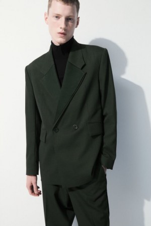 Dark Green Cos The Double-breasted Wool Tuxedo Jacket | UIVZX1520