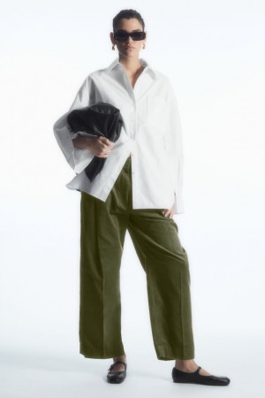 Dark Khaki Cos Pleated Barrel-leg Corduroy Pants | HZJCX0382