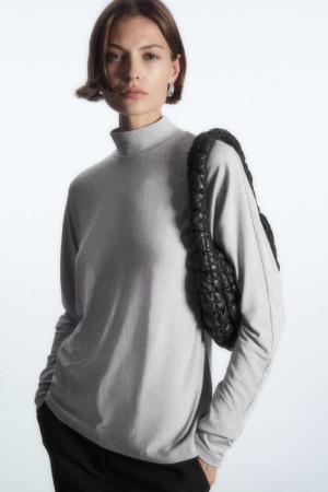 Grey Cos Relaxed Long-sleeved Roll-neck Top | OUQTN3650