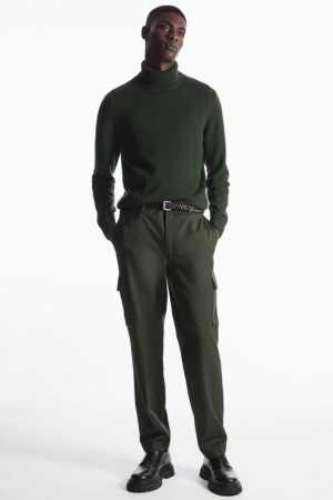 Khaki Green Cos Tapered Cargo Trousers | XWLIZ9460