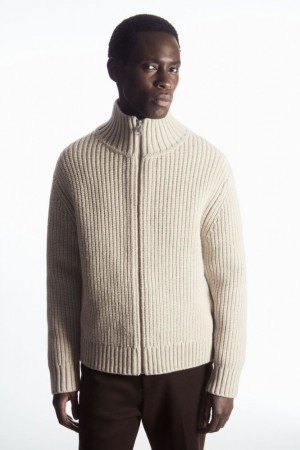 Light Beige Cos Funnel-neck Knitted Wool Jacket | AWNRS7963