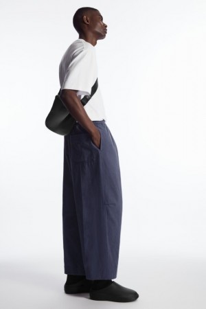 Navy Cos Pleated Wide-leg Chambray Pants | EHGDY2567