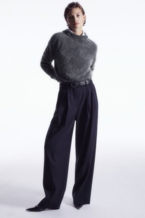 Navy Cos Wide-leg Tailored Wool Pants | NZFOX5098