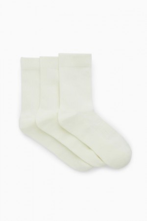 White Cos 3-pack Ribbed Sport Socks | HDAMK7234