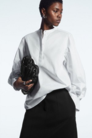 White Cos Gathered Grandad-collar Blouse | TGJKY7903