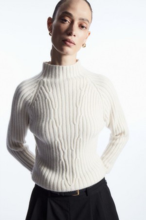 White Cos Ribbed Pure Cashmere Turtleneck Sweater | LFMTE8591