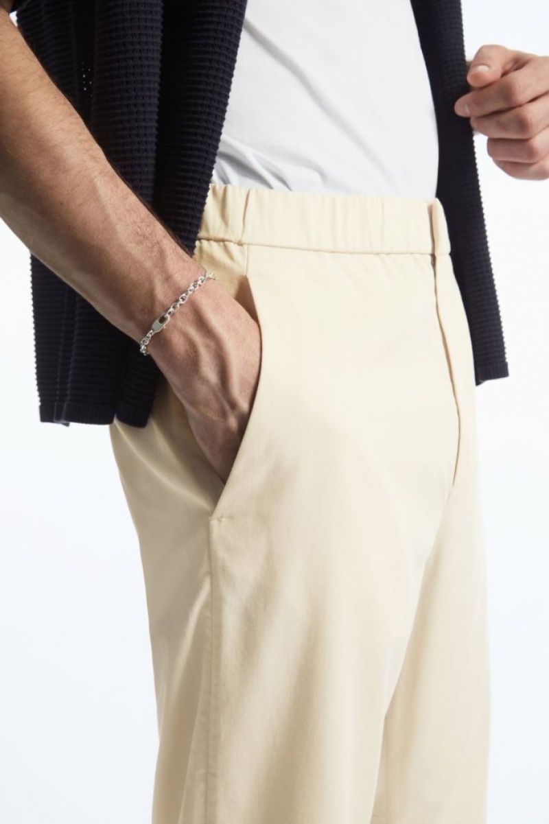 Beige Cos Elasticated Tapered Twill Pants | IZNQR0194