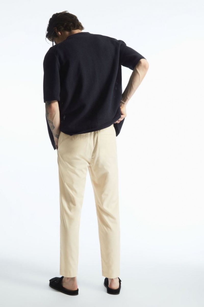 Beige Cos Elasticated Tapered Twill Pants | IZNQR0194