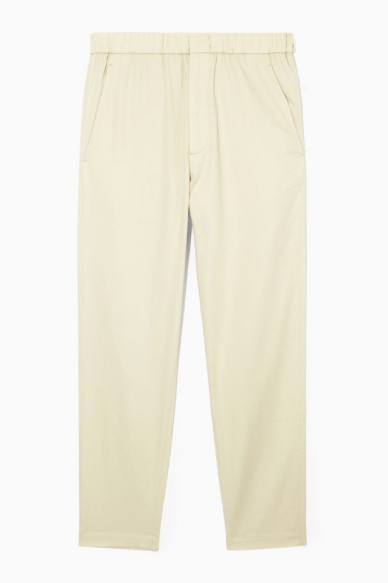 Beige Cos Elasticated Tapered Twill Pants | IZNQR0194