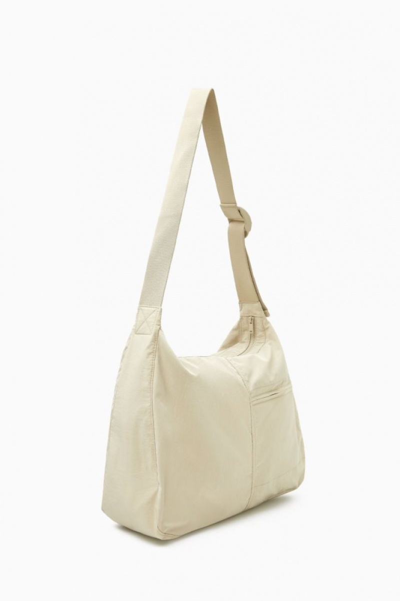 Beige Cos Slouchy Nylon Messenger Bag | OLXKT9632