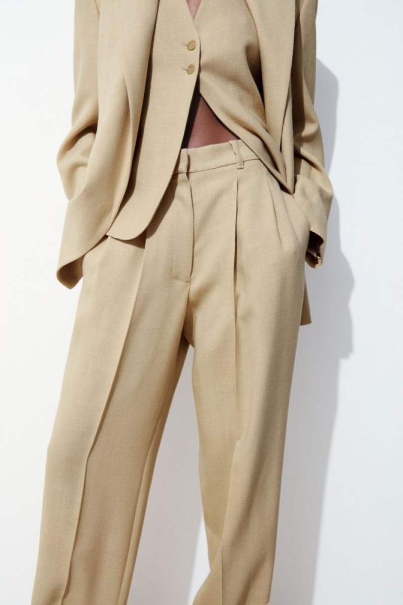 Beige Cos The Pleated Tailored Pants | NLWCJ2698