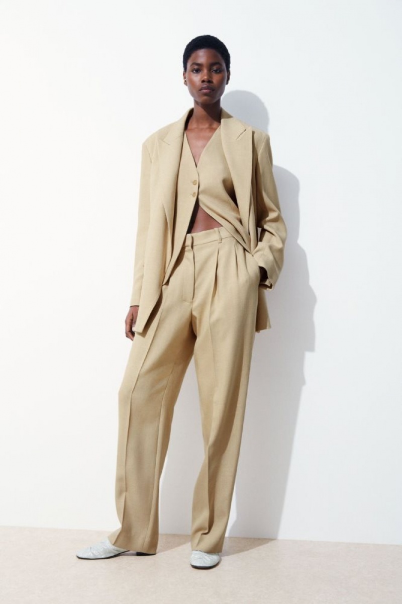 Beige Cos The Pleated Tailored Pants | NLWCJ2698