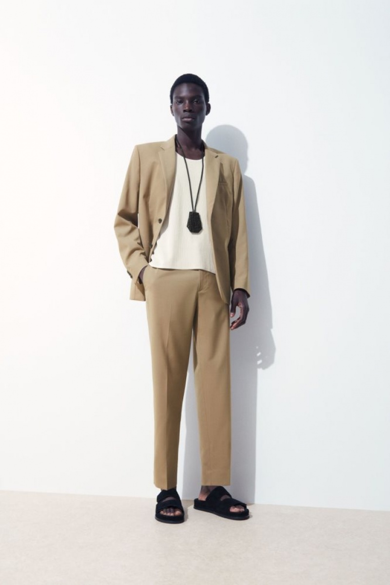 Beige Cos The Straight-leg Wool Pants | HSBQA9746