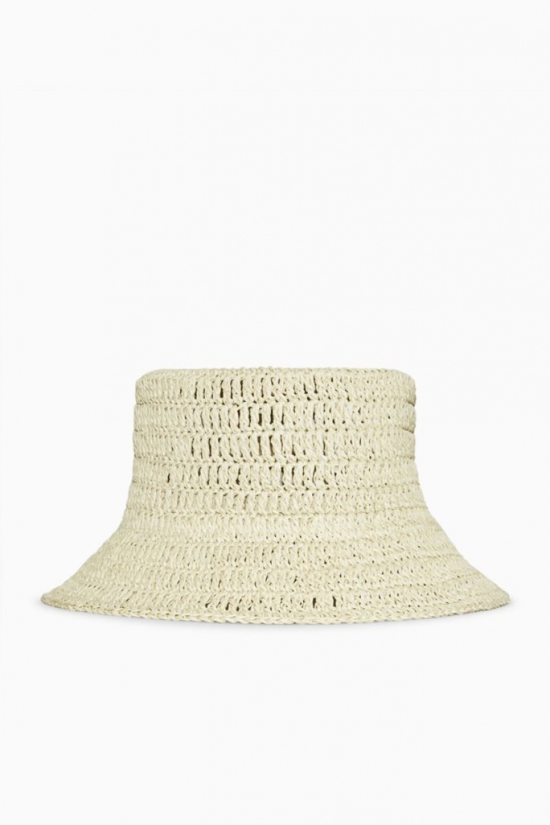 Beige Cos Woven Straw Bucket Hat | HDVIR3162