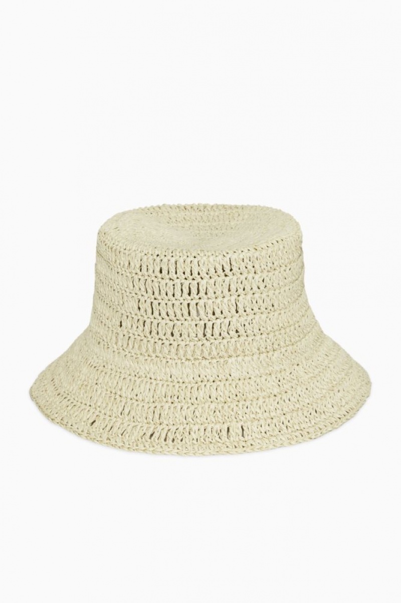 Beige Cos Woven Straw Bucket Hat | HDVIR3162