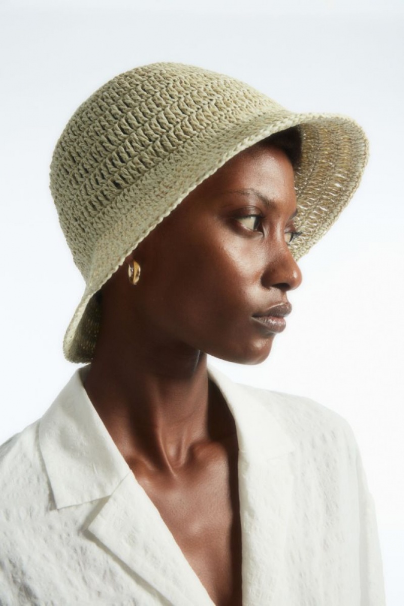 Beige Cos Woven Straw Bucket Hat | HDVIR3162