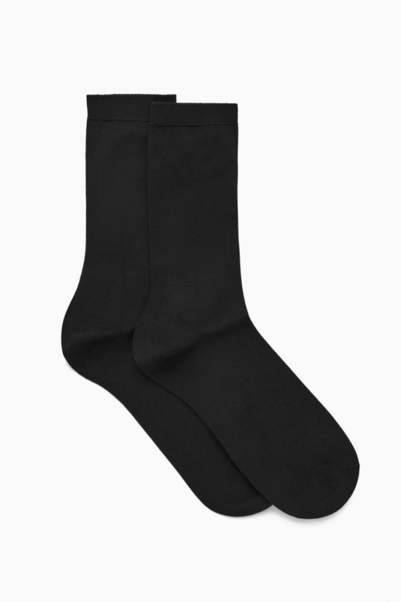 Black Cos 2-pack Mercerized Cotton Socks | UEGDZ3478