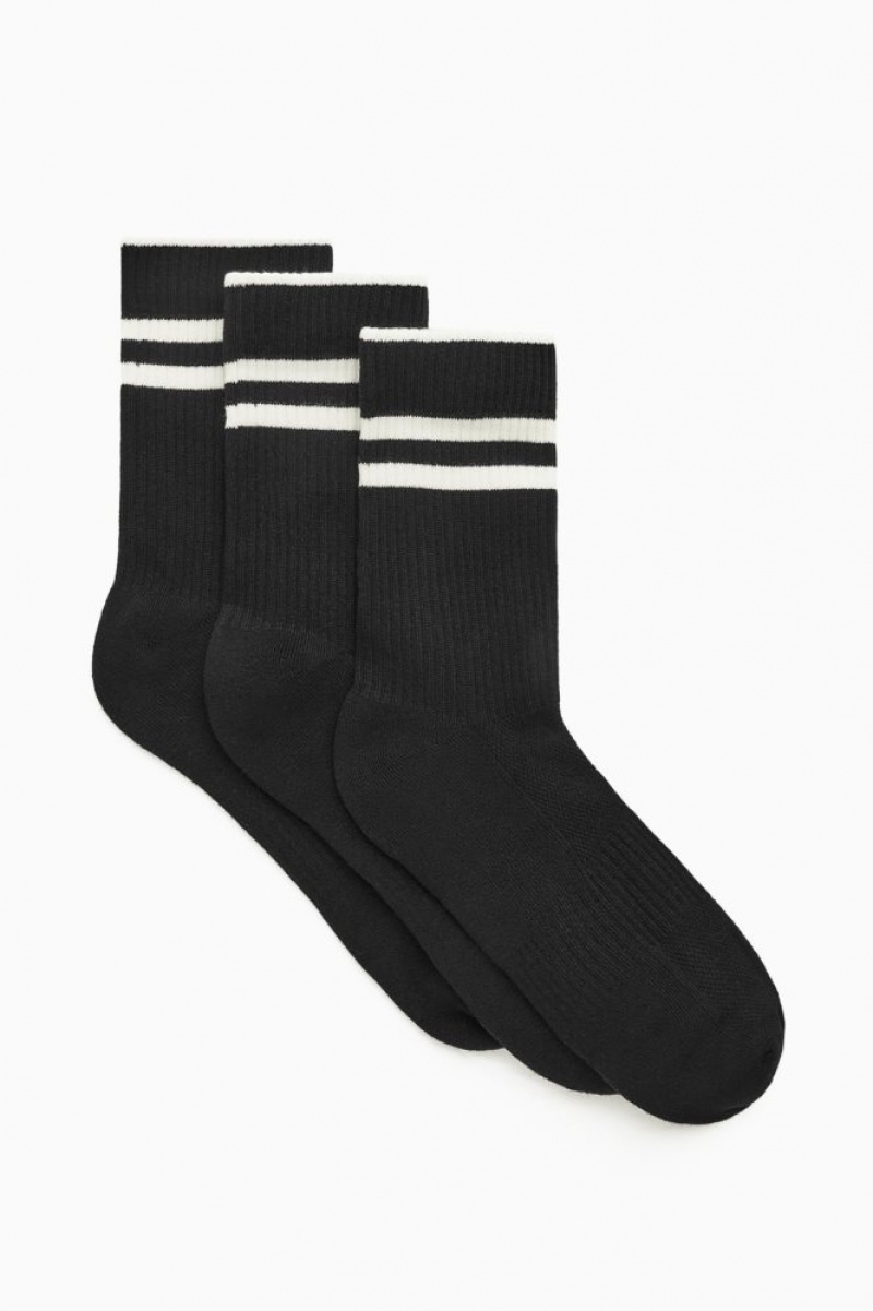 Black Cos 3-pack Ribbed Sports Socks | ODPFJ5293