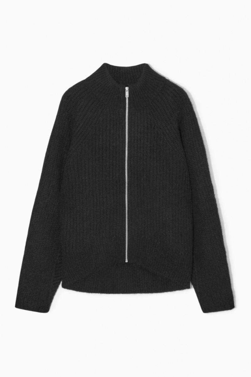 Black Cos Alpaca-blend Zip-up Cardigan | ZETHW1960