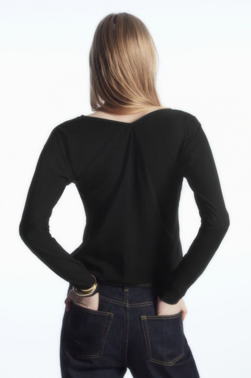 Black Cos Angled V-neck Top | NQRUH8563