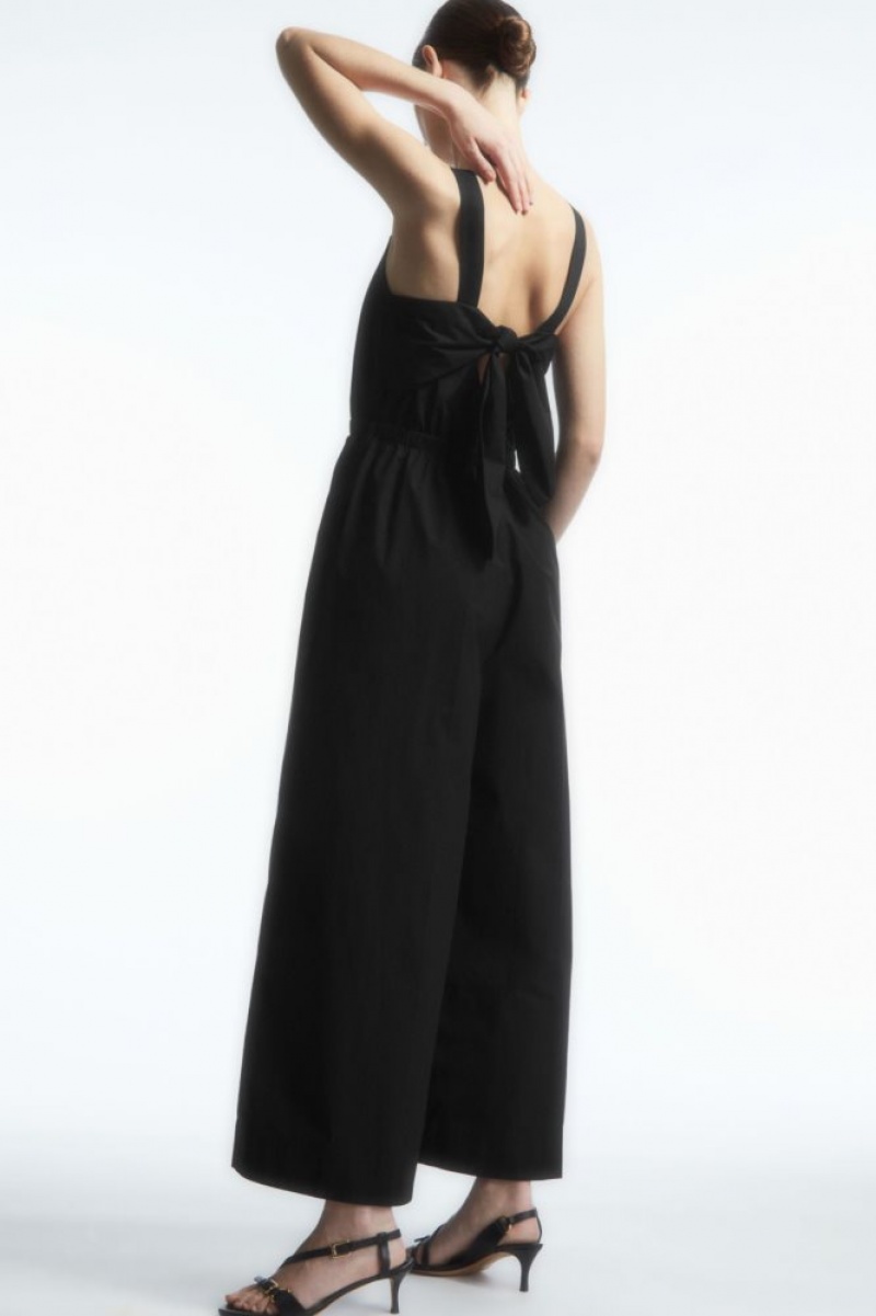 Black Cos Bow-back Wide-leg Jumpsuit | CYIAD3591