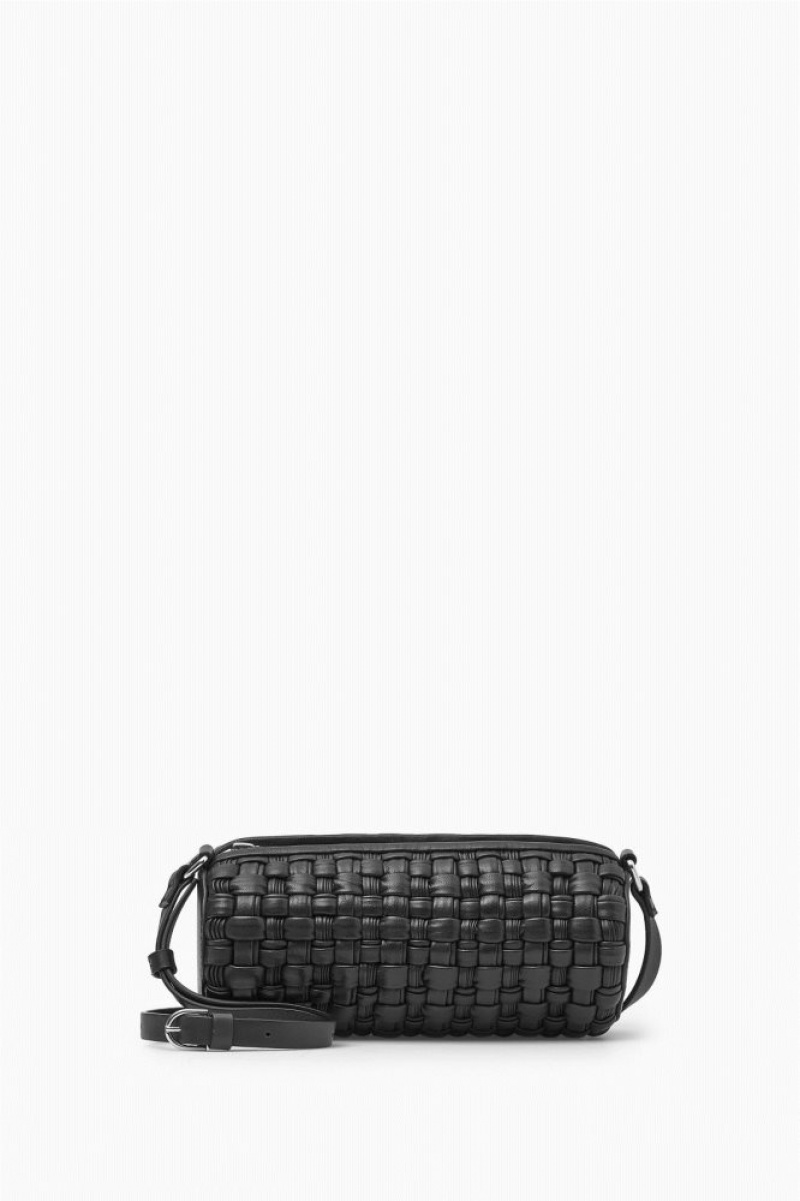 Black Cos Braided Barrel Shoulder Bag Leather | AJMZB7265