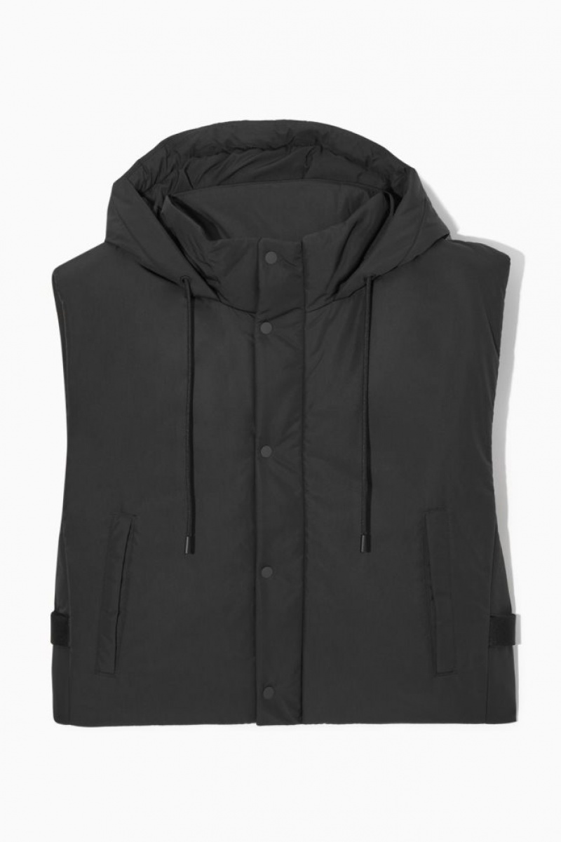 Black Cos Buckled-side Padded Hooded Vest | FKORV8169