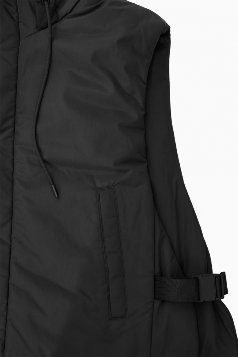 Black Cos Buckled-side Padded Hooded Vest | FKORV8169