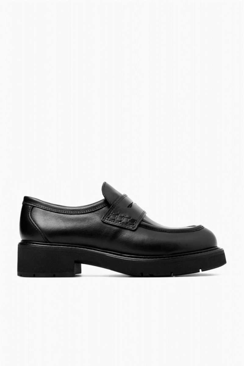 Black Cos Chunky Leather Penny Loafers | XBAZW8406