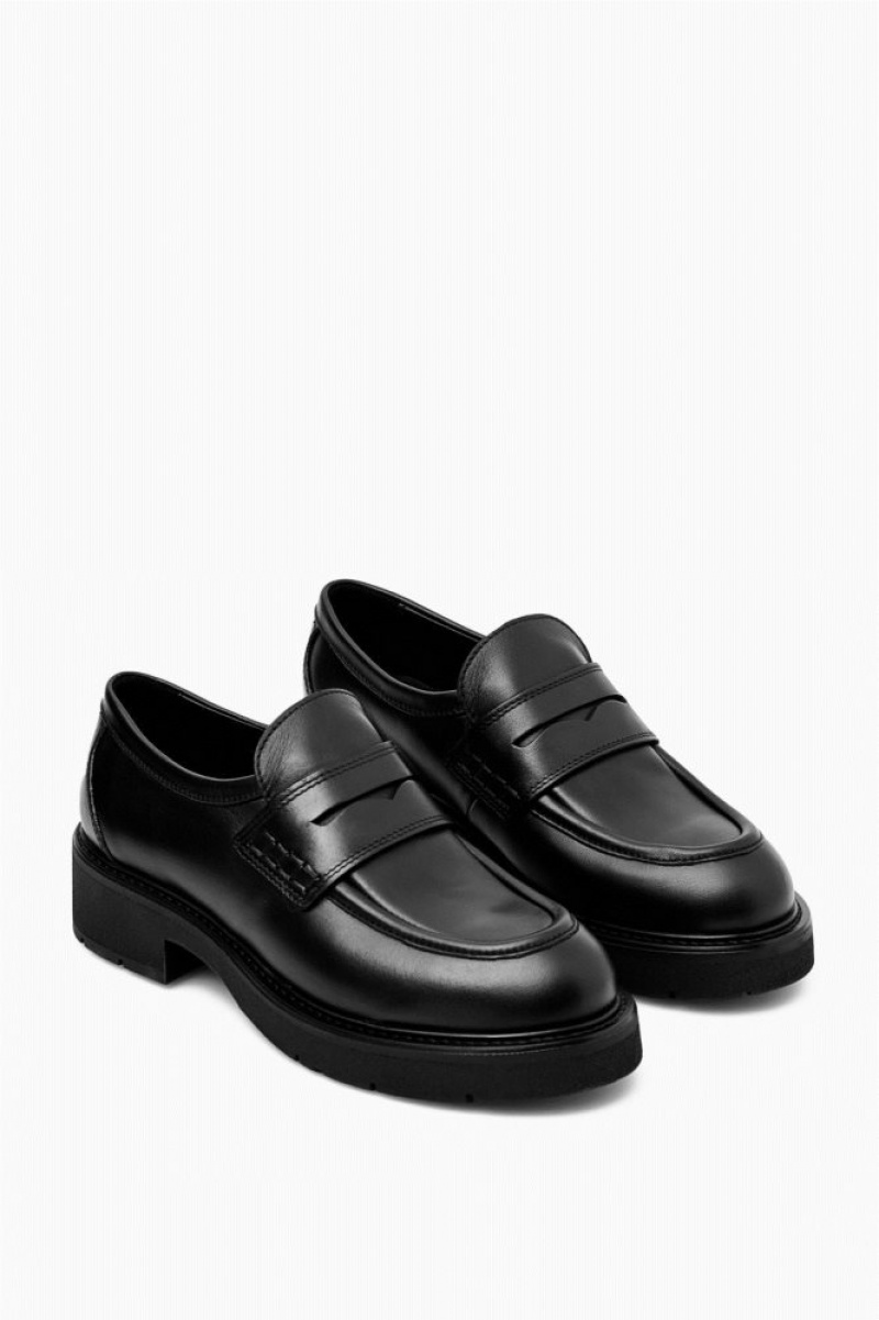 Black Cos Chunky Leather Penny Loafers | XBAZW8406