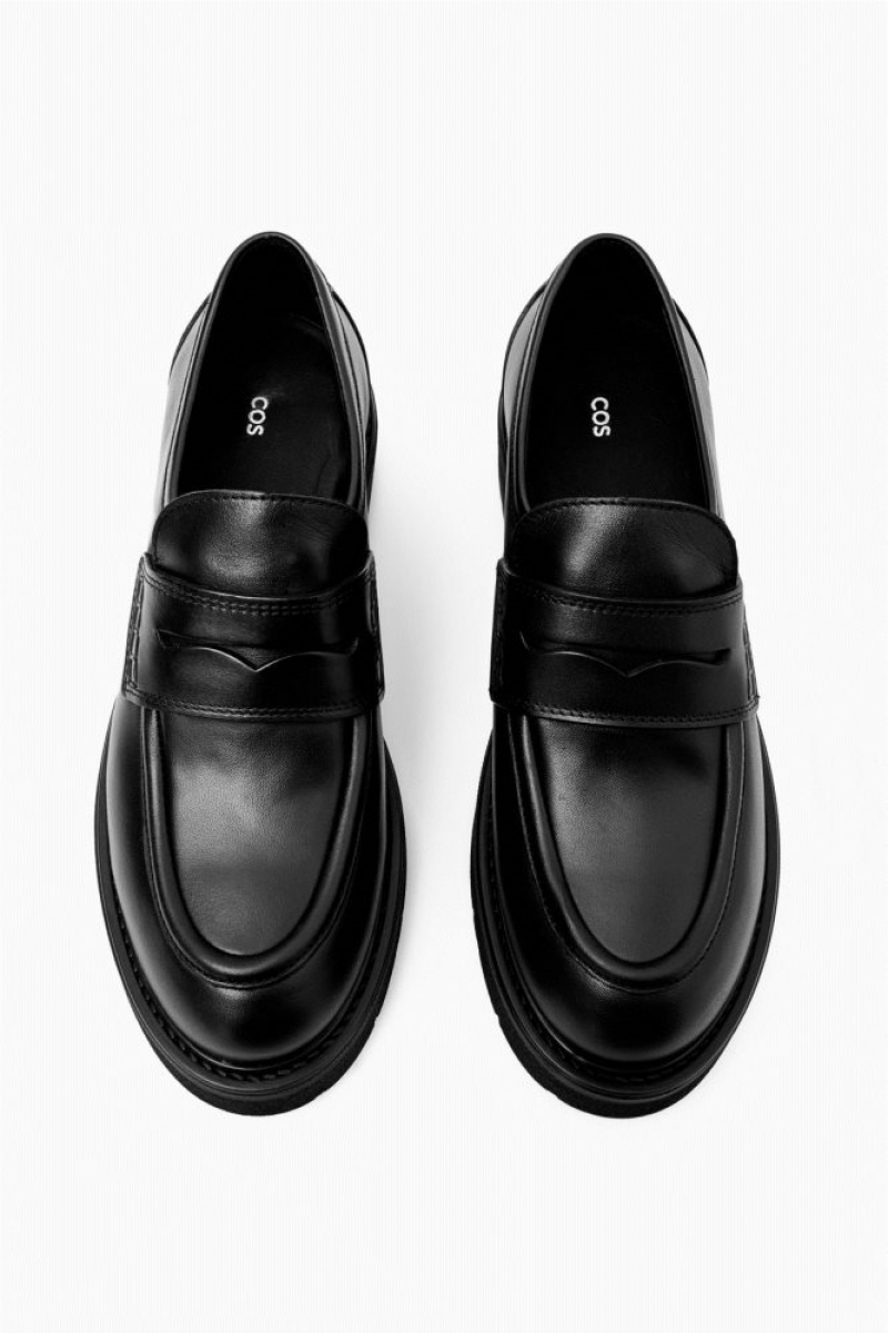 Black Cos Chunky Leather Penny Loafers | ALNWU2104